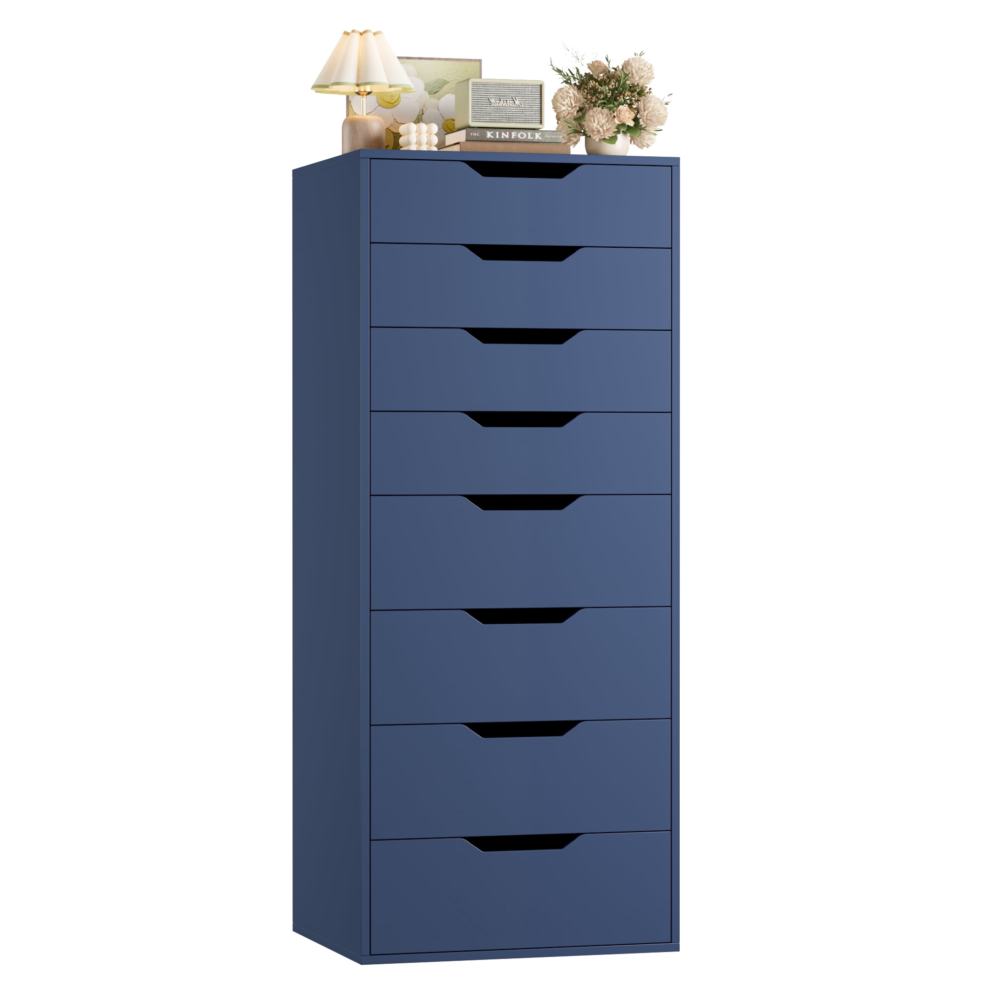 Homfa Compact 8 Drawer Bedroom Dresser for Small Spaces, Wood Tall Chest of Drawer, Blue