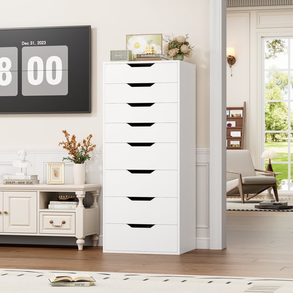 Homfa Compact 8 Drawer Bedroom Dresser for Small Spaces, Wood Tall Chest of Drawer, White