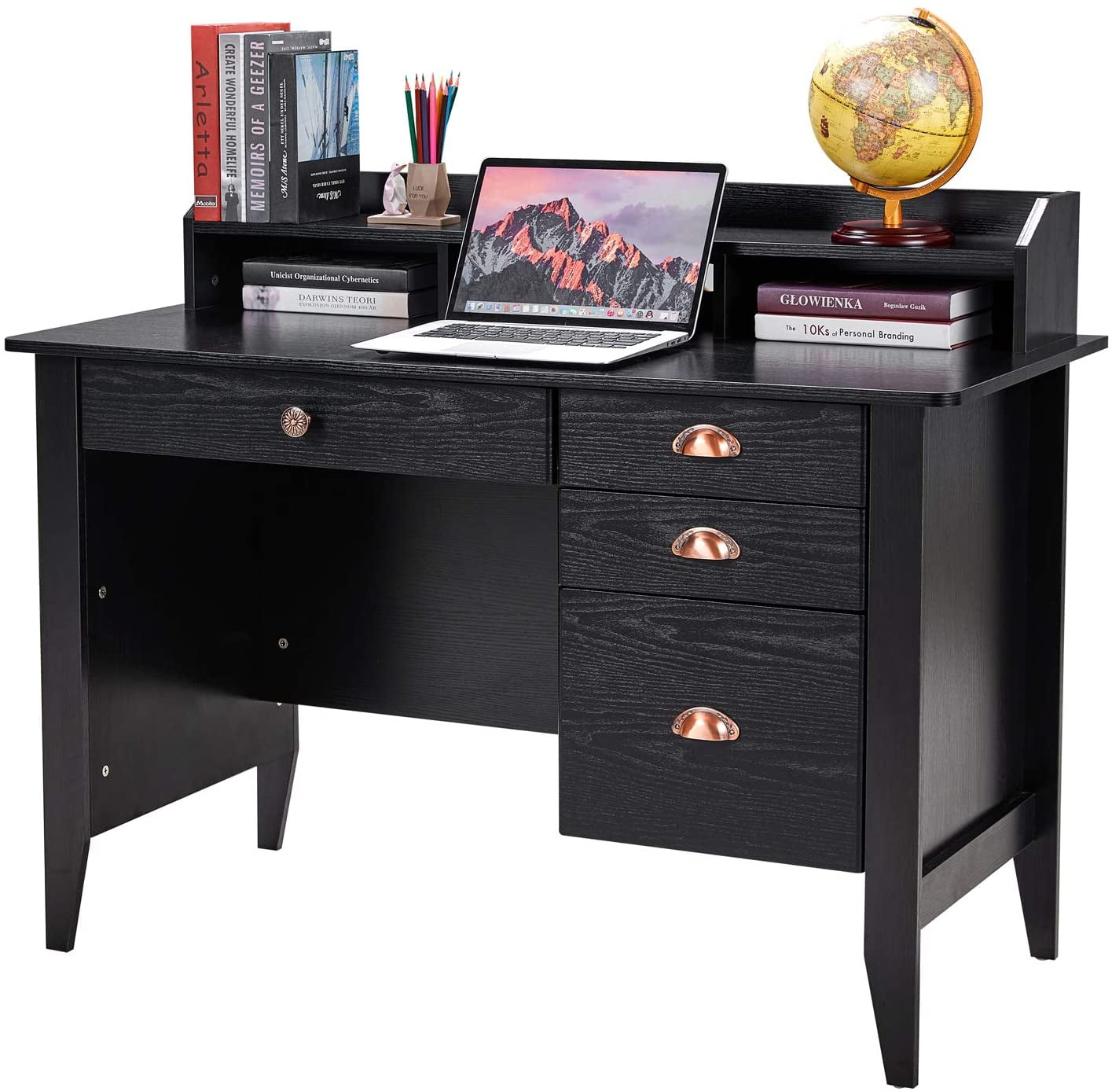 63 Computer Desk Executive Desk Writing Table with 4 Storage DrawersLight  Brown & Black / 1PC