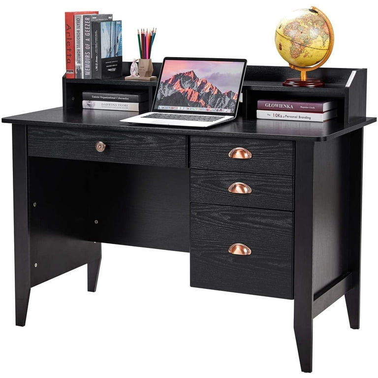 Homfa Computer Desk with 4 Drawers and Hutch Shelf Executive Desk Home Office Desk Writing Sturdy PC Laptop Notebook Desk Vintage Black