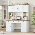 thumbnail image 1 of Homfa Computer Desk with Hutch & Adjustable Shelf, 3 Drawer Wooden Executive Desk for Home Office, White, 1 of 7