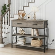 Homfa Console Table, 3 Tier Entryway Table with Drawer, Gray
