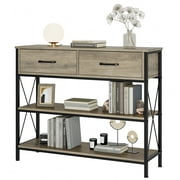 Homfa Console Table with Drawers, Rustic Hallway Table with Storage Shelves, Narrow Sofa Entryway Table for Living Room, Wash Gray