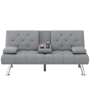 Homfa Convertible Futon Sofa Bed, 66.3'' Upholstered Removable Armrests,Gray Finish