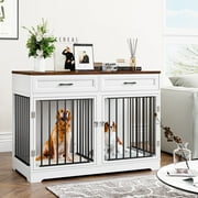 Homfa Dog Crate Furniture with 2 Drawers, 47.2 in Wooden Indoor Dog Cage Table with Divider,White