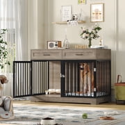 Homfa Dog Crate Furniture with 2 Drawers, 47.2 in Wooden Indoor Dog Cage Table with Divider,Gray