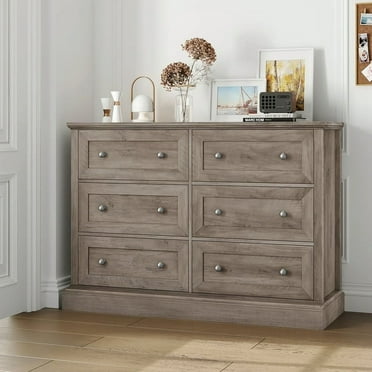 Homfa Double Dresser with 6 Drawer, 47'' Wide Chest of Drawers, Storage Cabinet for Bedroom, Wash Gray