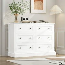Homfa Double Dresser with 6 Drawer, Modern Dresser Chest of Drawers for Bedroom, White