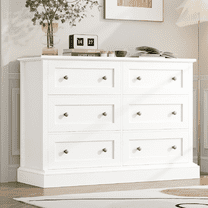 Homfa Double Dresser with 6 Drawer, Modern Dresser Chest of Drawers for Bedroom, White