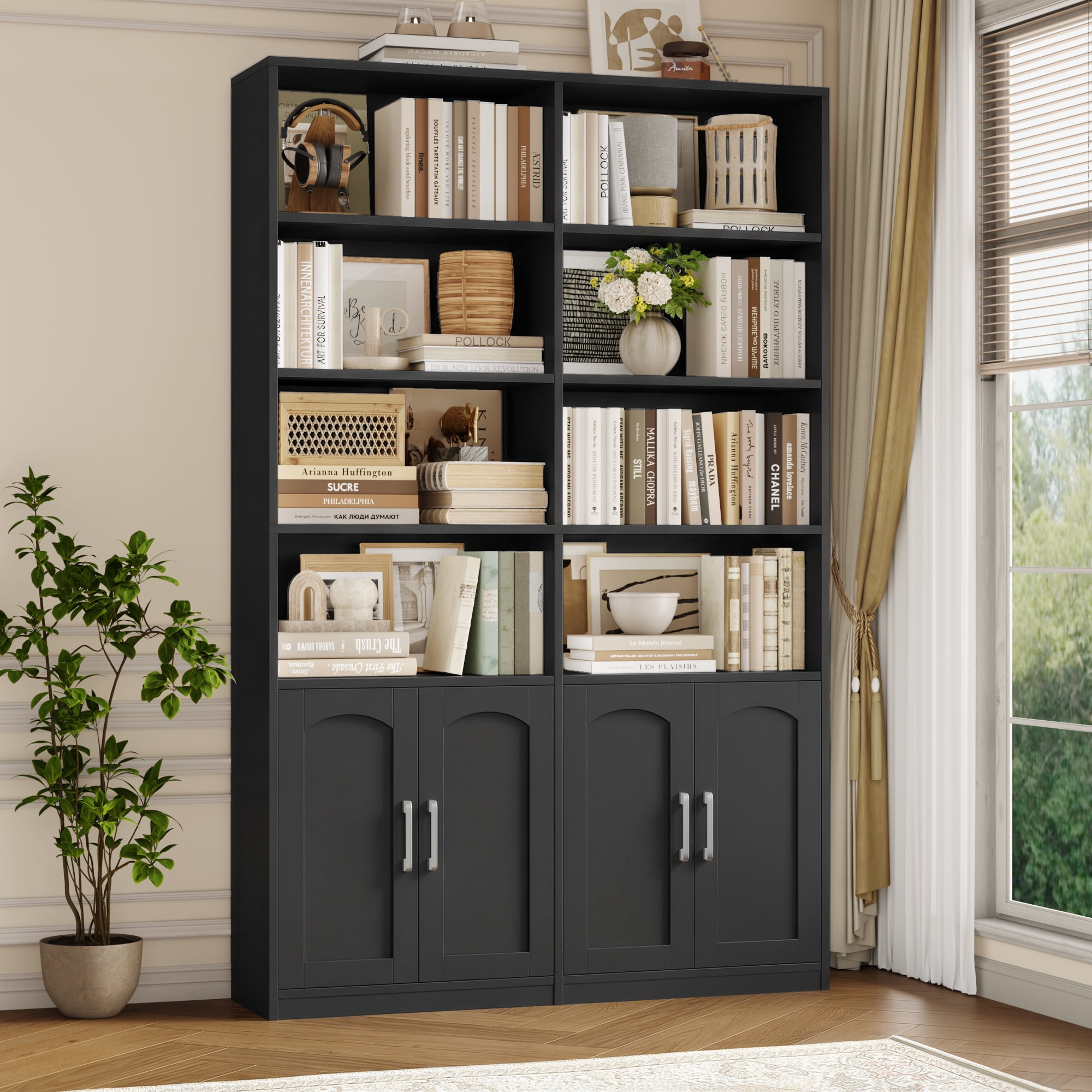 Homfa 73″ Tall Bookcases with Doors, 8 Cubes 6-Tier Double Row Bookshelf, Black Bookcase for Living Room Home Office