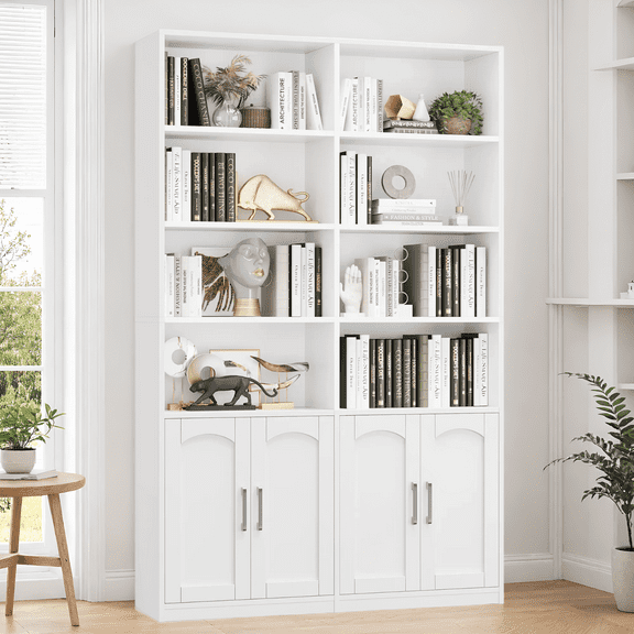 Homfa 73″ Tall Bookcases with Doors, 8 Cubes 6-Tier Double Row Bookshelf, White Bookcase for Living Room Home Office