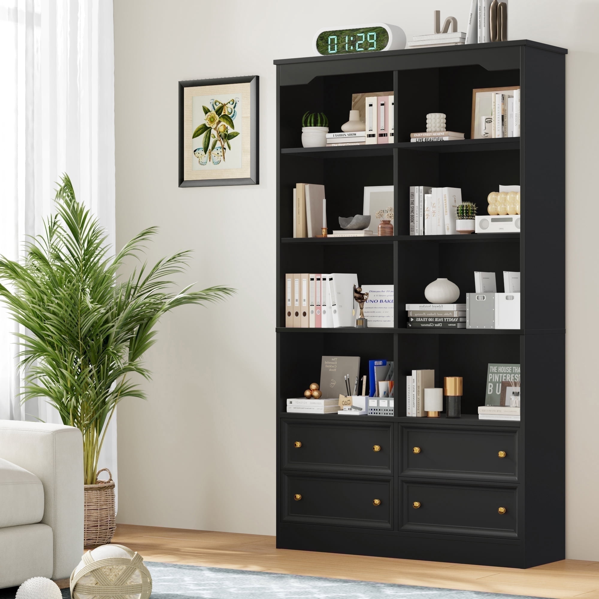 Homfa Double Row 6 Tier Bookcases, 71 in Tall Bookcase Bookshelf with 4 ...