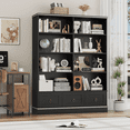 thumbnail image 1 of Homfa Double Row 5-Tier Bookshelf, 63'' Tall Bookshelf with 3 Drawers, 47'' Wide Bookcase for Office Living Room, Black, 1 of 7