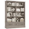 thumbnail image 1 of Homfa Double Row 5-Tier Bookshelf, 63'' Tall Bookshelf with 3 Drawers, 47'' Wide Bookcase for Office Living Room, Wash Gray, 1 of 7