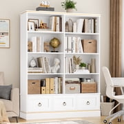Homfa Tall Bookshelf with Drawers, Double Row 8 Cube 47'' Wide Bookcase for Living Room Office Small Space, White