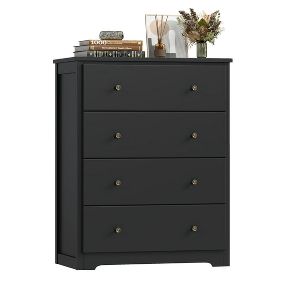 Homfa Dresser Chest, Modern Chest Organizer with 4 Drawers for Bedroom, Black Finish