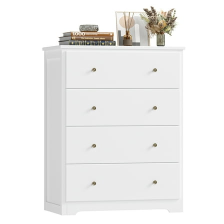 Homfa Dresser Chest, Modern Chest Organizer with 4 Drawers for Bedroom, White Finish