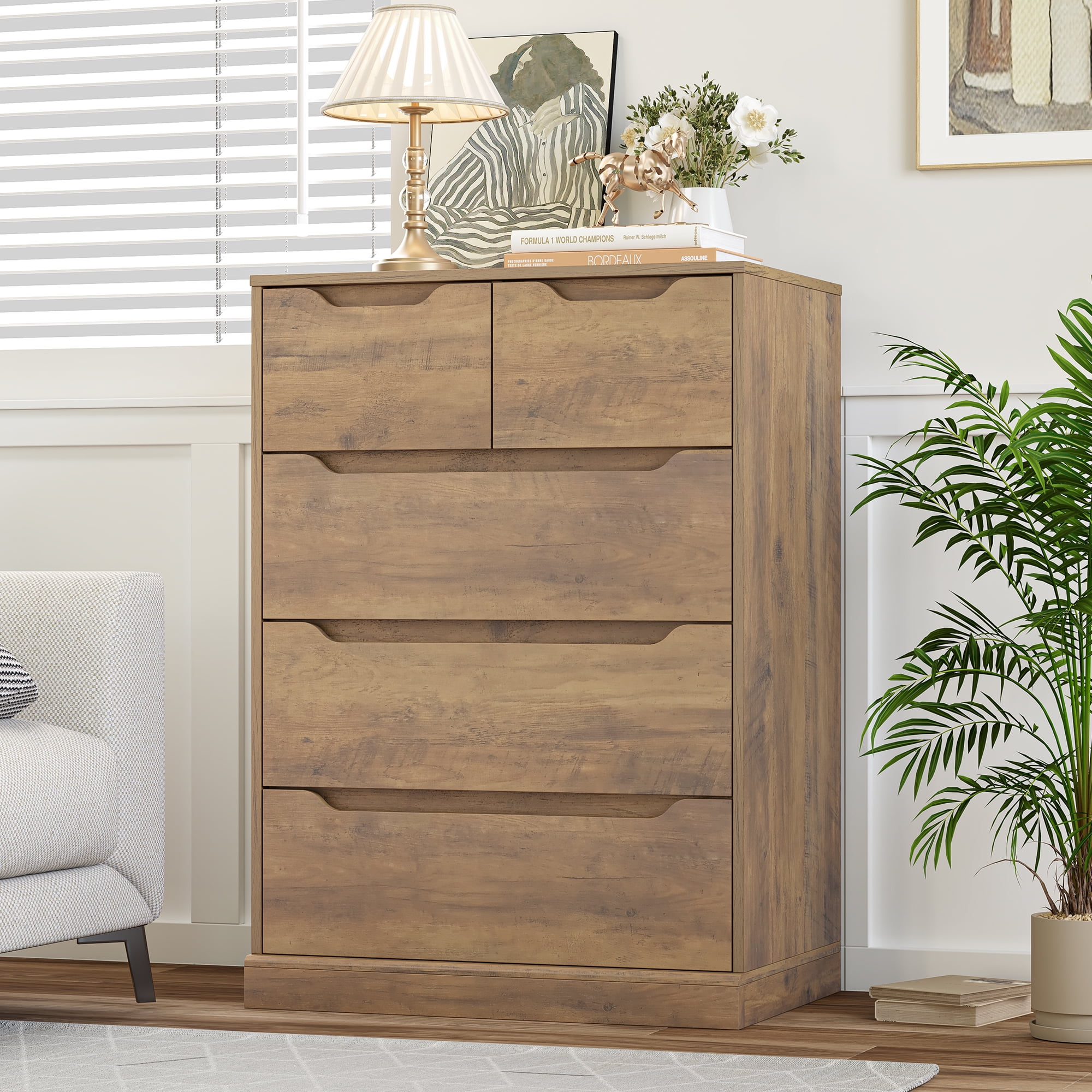 Rustic Brown 5-Drawer Vertical Wood Dresser
