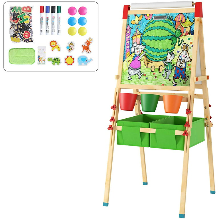 babevy Art Easel for Kids-LCD Writing Tablet, Adjustable Standing Easels w/Magnetic Whiteboard & Paper Roll, Dry Erase Easel with Drawing