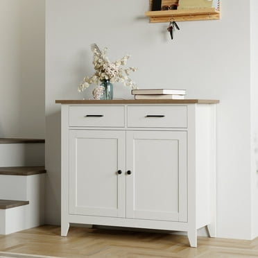 Homfa Entryway Storage Cabinet, Kitchen Sideboard Buffet with 2 Drawers for Living Room, White