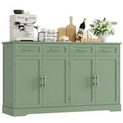 Homfa Modern Buffet Cabinet with 4 Drawers and 4 Doors, 59" W Sideboard Buffet Storage Cabinet with Shelves, for Kitchen Living Room Bedroom, White