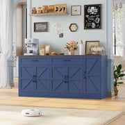 Homfa Farmhouse Buffet Cabinet with 2 Drawers, 70.9" W Kitchen Sideboard with 5 Doors & Adjustable Shelves for Kitchen Dining Room, Blue