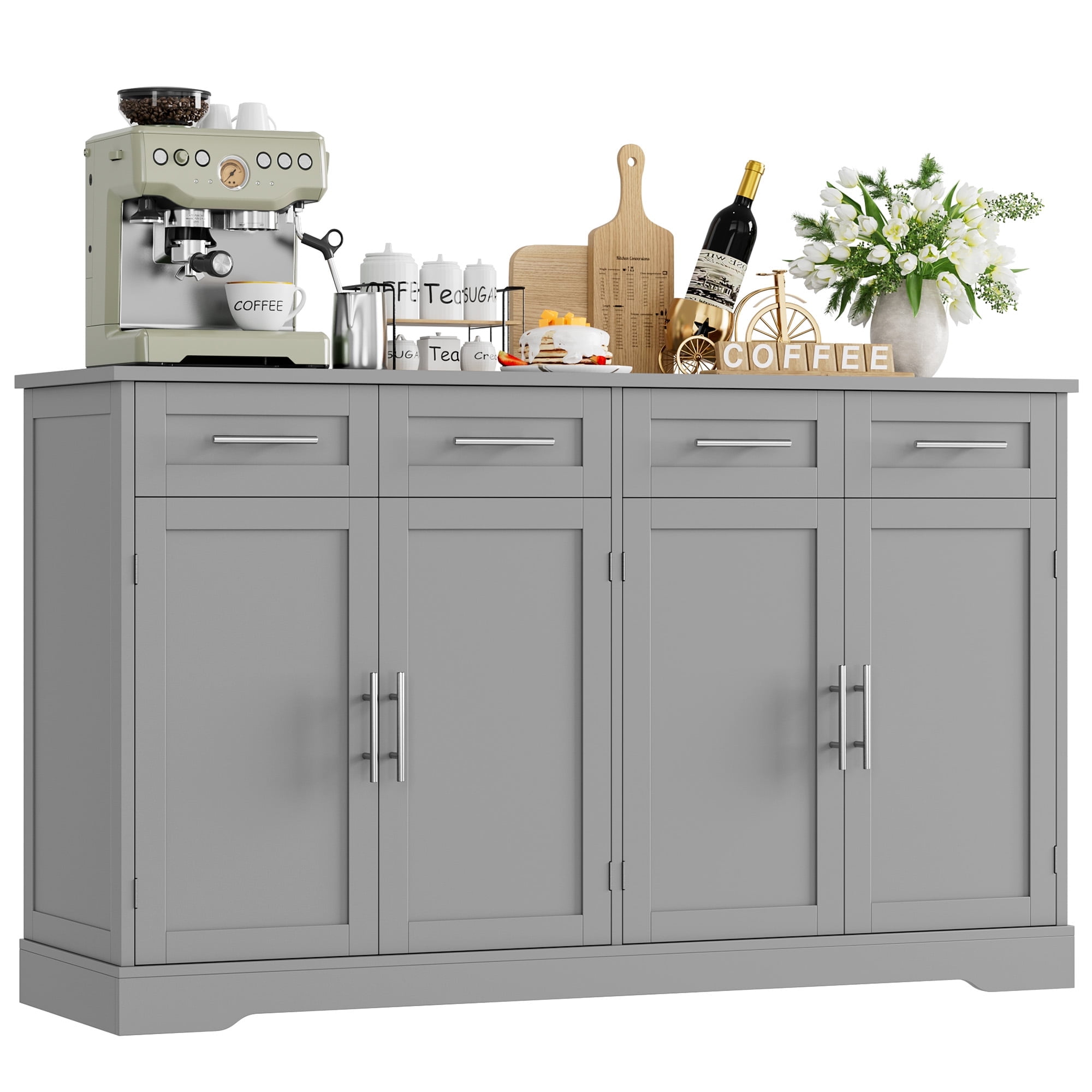 Walmart daily deals:  Homfa Farmhouse Buffet Cabinet with 4 Drawers and 4 Doors, 59" W Sideboard Buffet Storage Cabinet with Shelves, for Kitchen Living Room Bedroom, Gray