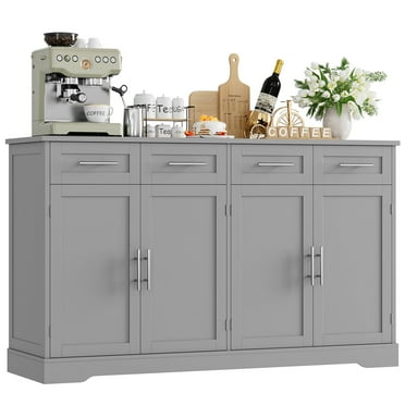 Homfa Farmhouse Buffet Cabinet with 4 Drawers and 4 Doors, 59" W Sideboard Buffet Storage Cabinet with Shelves, for Kitchen Living Room Bedroom, Gray