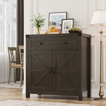 Homcom Industrial Sideboard Buffet Cabinet Rustic Brown With Adjustable Shelves
