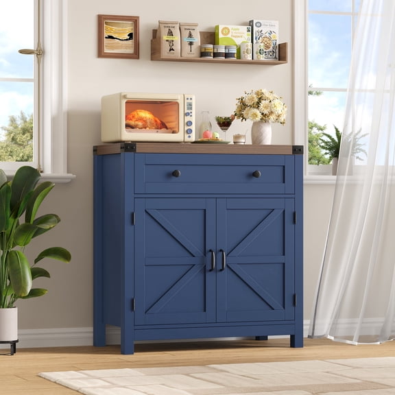 Homfa Farmhouse Buffet Sideboard with Drawer, Coffee Bar with Adjustable Shelf for Kitchen Dining Room Entryway, Blue