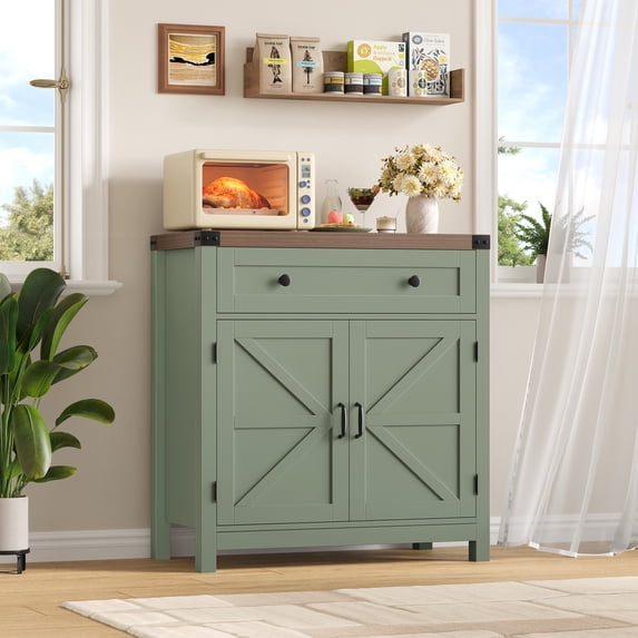 Homfa Farmhouse Buffet Sideboard with Drawer, Coffee Bar with Adjustable Shelf for Kitchen Dining Room Entryway, Green