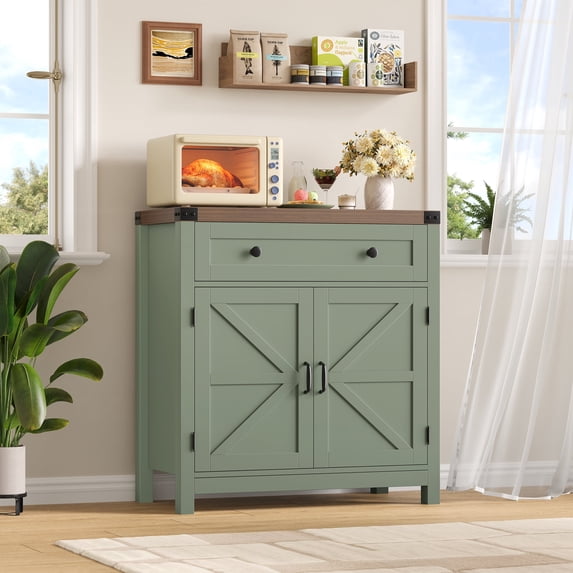 Homfa Farmhouse Buffet Sideboard with Drawer, Coffee Bar with Adjustable Shelf for Kitchen Dining Room Entryway, Green