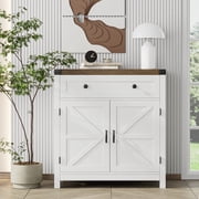 Homfa Farmhouse Buffet Sideboard with Drawer, Coffee Bar with Adjustable Shelf for Kitchen Dining Room Entryway, White