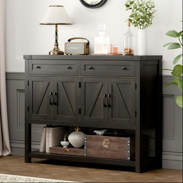 Homfa 47.2" W Farmhouse Console Table with 2 Drawer, Hall Tables with Open Storage Shelf, Sofa Table for Living Room Foyer Hallway Dining, Dark Brown