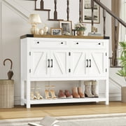 Homfa 47.2" W Farmhouse Console Table with 2 Drawer, Hall Tables with Open Storage Shelf, Sofa Table for Living Room Foyer Hallway Dining, White&Brown