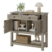 Homfa Farmhouse Console Table with 2 Storage Drawer, Foyer Table Wood Coffee Bar Cabinet for Living Room Entryway, Gray