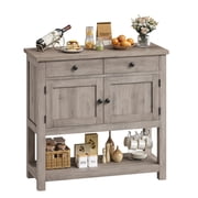 Homfa Farmhouse Console Table with 2 Drawers& Doors, Sofa Table with Storage Cabinet and Open Shelf for Living Room Entryway, Gray