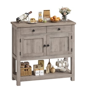 Homfa Farmhouse Console Table with 2 Drawers& Doors, Sofa Table with Storage Cabinet and Open Shelf for Living Room Entryway, Gray