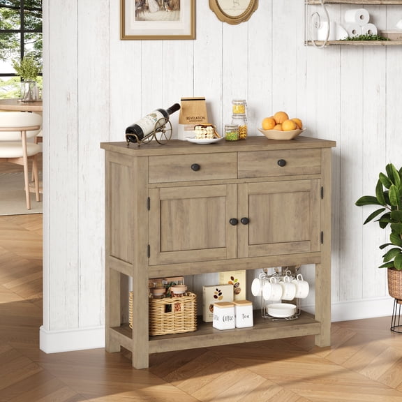 Homfa Farmhouse Console Table with 2 Drawers& Doors, Sofa Table with Storage Cabinet and Open Shelf for Living Room Entryway, Rustic Brown
