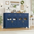 thumbnail image 1 of Homfa Farmhouse 55.1"W Kitchen Buffet Cabinet with Storage Drawer & Adjustable Shelf, Glass Door Wood Sideboard Credenza Coffee Bar with for Dining Room Living Room, Blue, 1 of 7