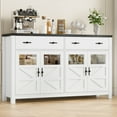 thumbnail image 1 of Homfa Farmhouse 55.1"WKitchen Buffet Cabinet with Storage Drawer & Adjustable Shelf, Glass Door Wood Sideboard Credenza Coffee Bar with for Dining Room Living Room, White & Black, 1 of 9