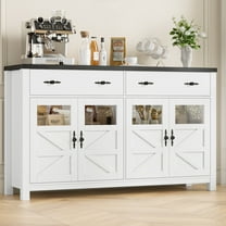 Homfa Farmhouse Kitchen Buffet Cabinet with Adjustable Shelves, 2 Drawer Sideboard Wood Storage Cabinet, White & Black