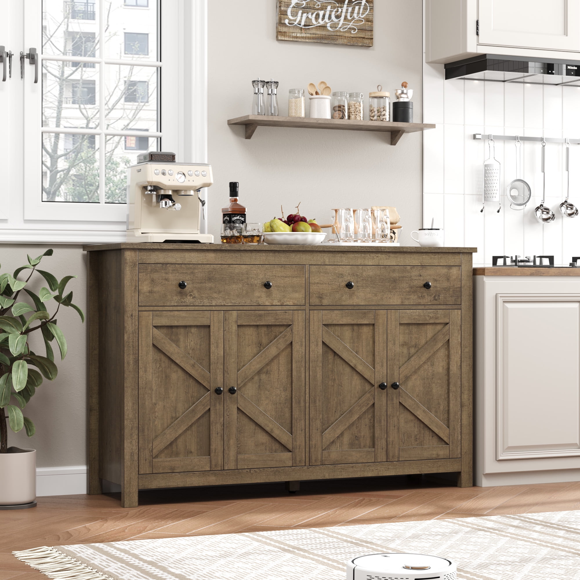 50% OFF 以上 - レディース福袋 Free Shipping! 2 4-Doors Sideboard, Kitchen Farmhouse Homfa 食器棚・キッチンカウンター
