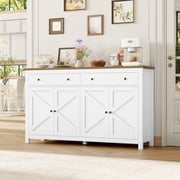 Homfa Farmhouse Kitchen Sideboard, 4-Doors 2-Drawers Wood Buffet Cabinet with Adjustable Shelves, White