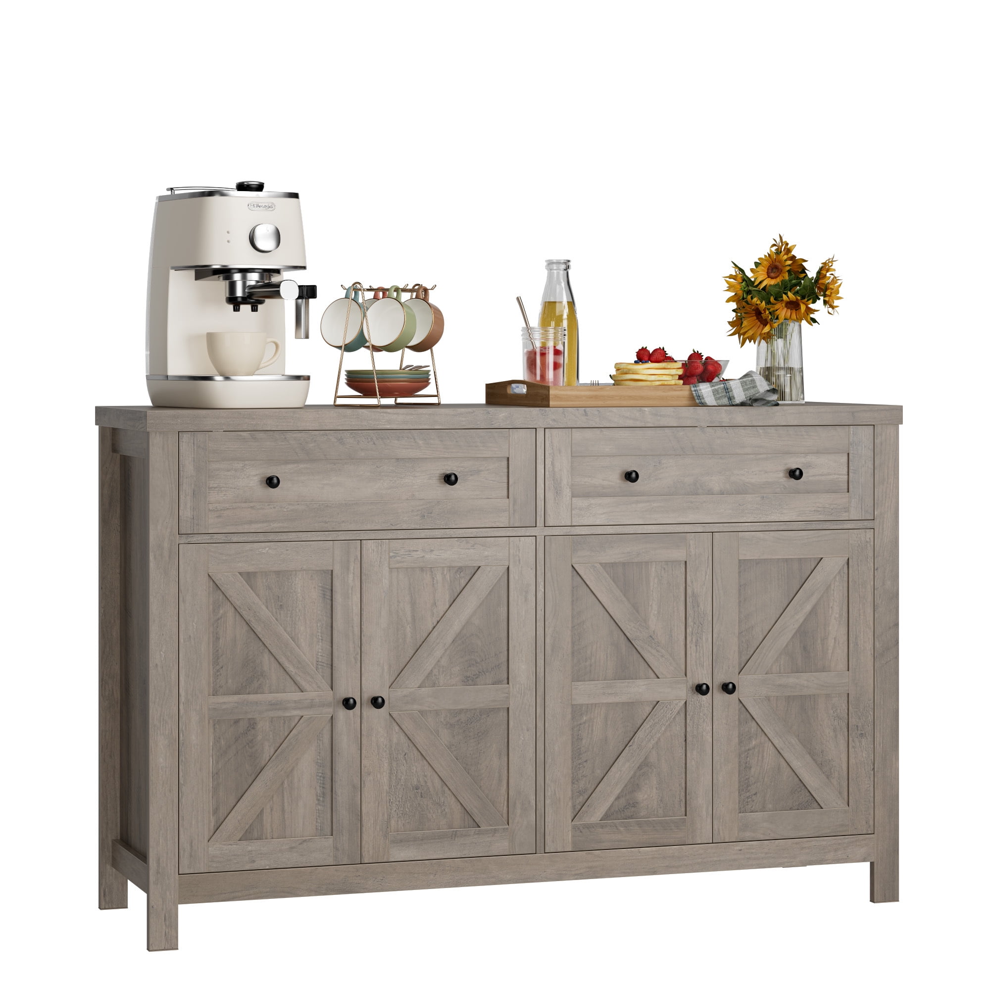 Homfa Farmhouse Kitchen Storage 4Doors 2Drawers Wood Buffet Sideboard for Dining Room