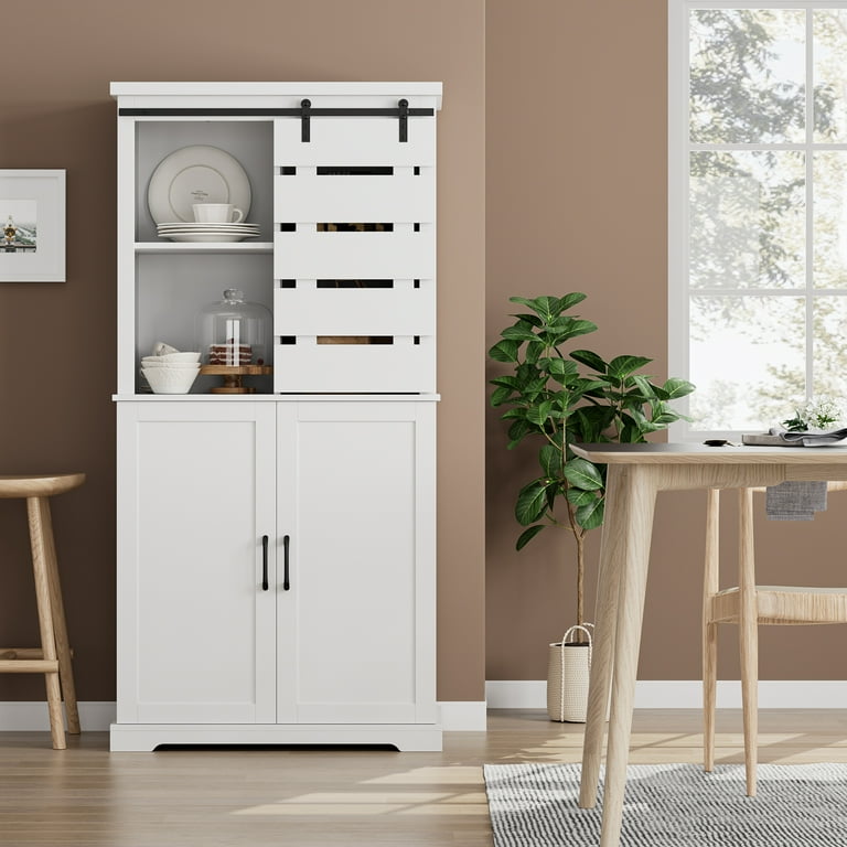 64 Kitchen Pantry Cabinets, White Kitchen Pantry Storage Cabinet with  Adjustable Shelves & Doors, Buffet Cupboards Sideboard Storage Cabinet  Office