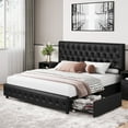 thumbnail image 1 of Homfa Faux Leather Storage Platform Bed Frame, King Black Bed Frame with 4 Drawers, Upholstered with Adjustable Headboard, 1 of 8
