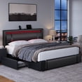 thumbnail image 1 of Homfa Full Size LED Bed Frame with 2 Storage Drawer & Charge Station, PU Low Profile Upholstered Platform Full Bed with Adjustable Headboard, Black, 1 of 11