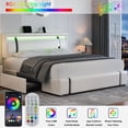thumbnail image 1 of Homfa Full Size LED Bed Frame with 2 Storage Drawer & Charge Station, PU Low Profile Upholstered Platform Full Bed with Adjustable Headboard, White, 1 of 8