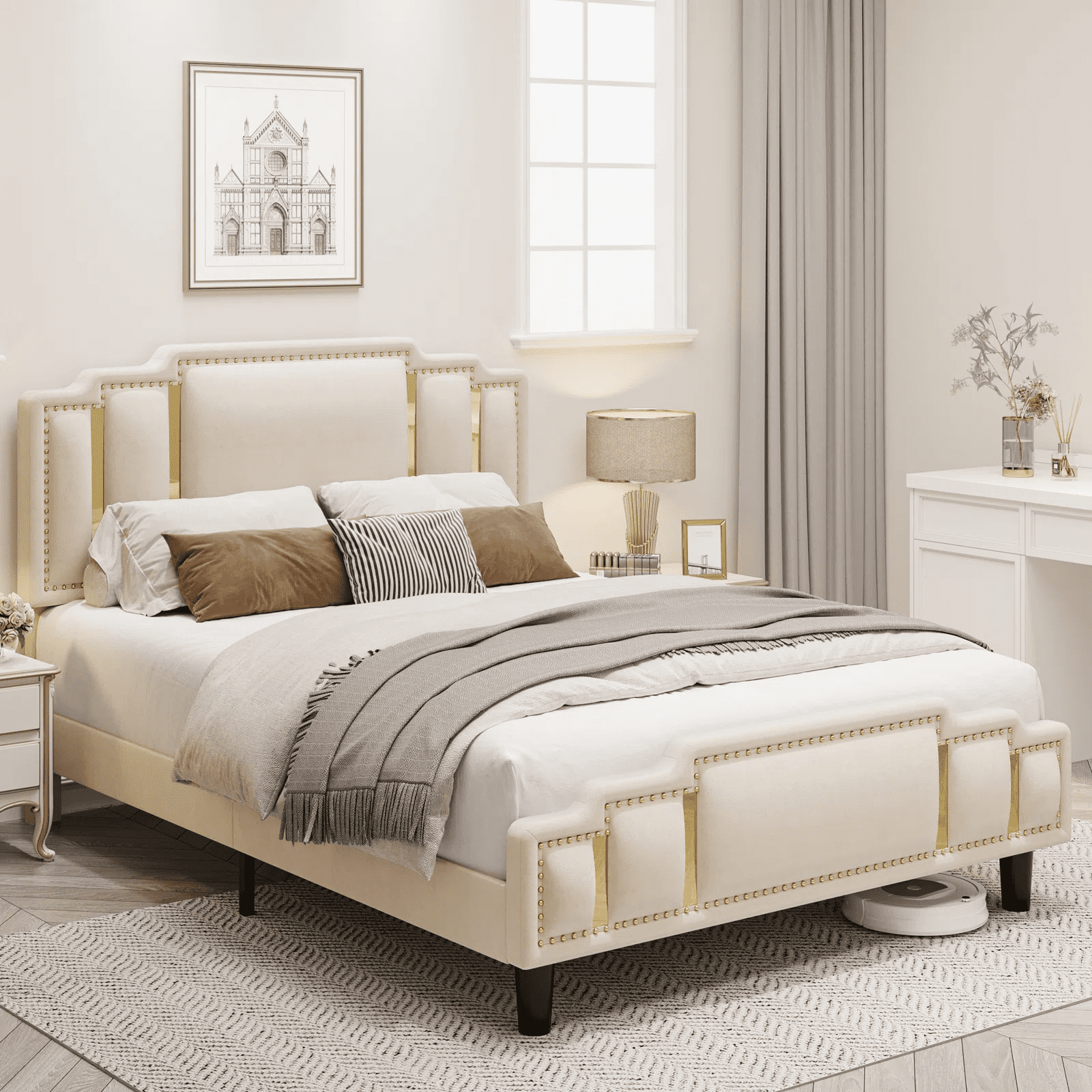 Iron and upholstered bed deals